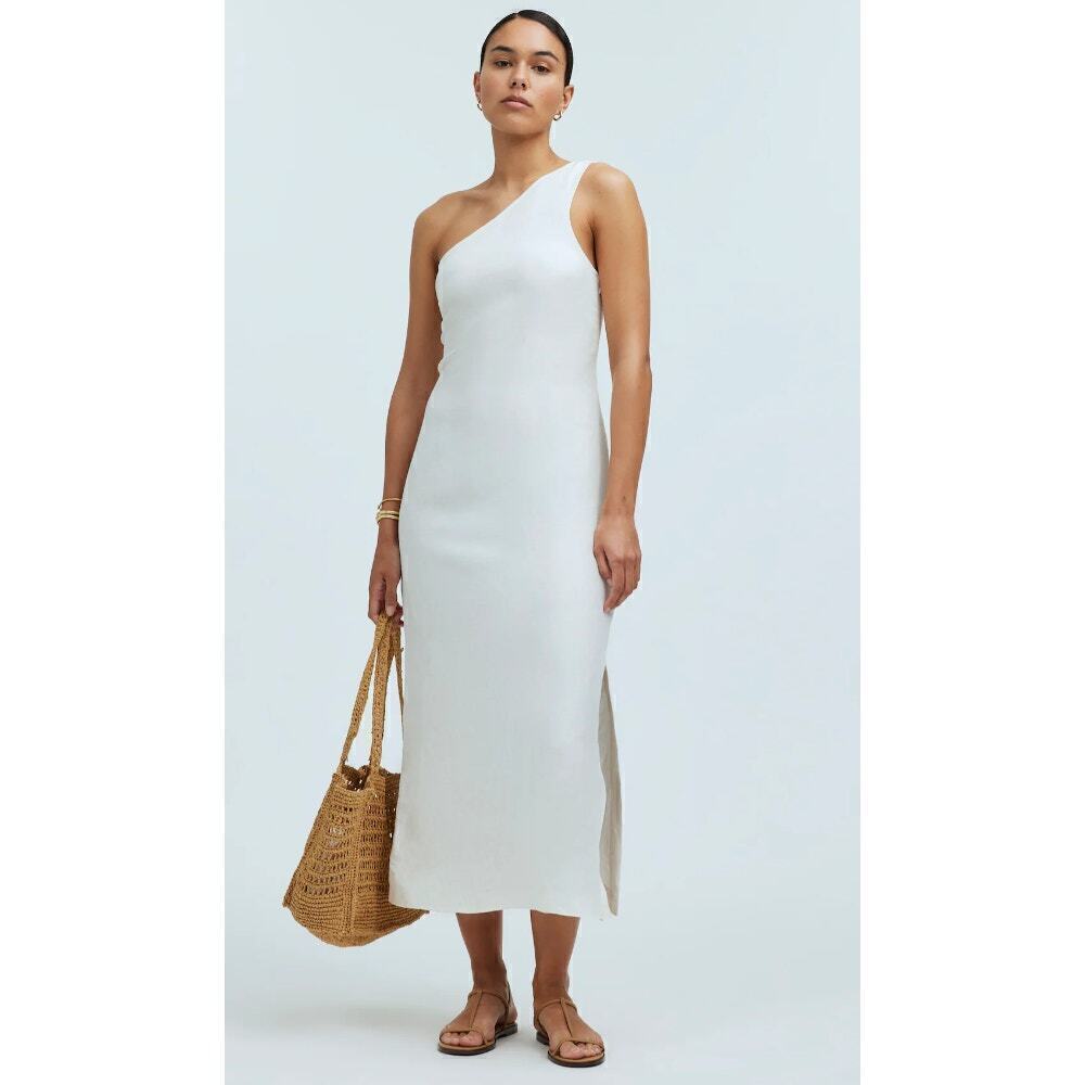 NWT Madewell One Shoulder Midi Dress in Lighthouse Ivory White NQ624 Size 6